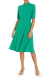 Donna Morgan Mock Neck Button Shoulder Fit & Flare Dress In Bright Jade