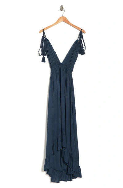 Boho Me Open Back Plunge Neck Ombre Halter Dress In Midnight