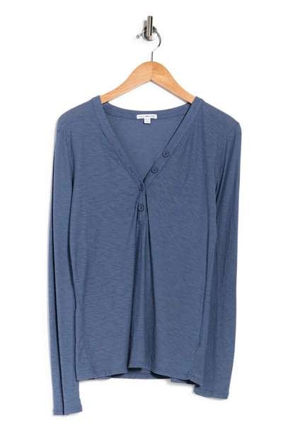 James Perse Long Sleeve Slub Jersey Henley In Cornflower