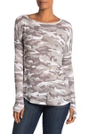 Sweet Romeo Thumbhole Long Sleeve Stretch Jersey Top In Camo/white