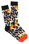 Happy Socks Leopard Print Socks In White/ Black