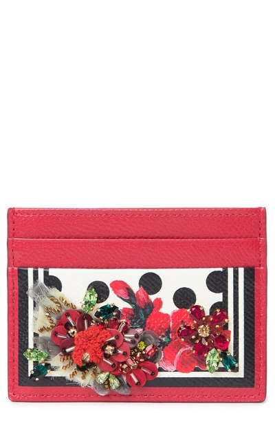 Dolce & Gabbana Beaded Card Holder In Multi/ Red