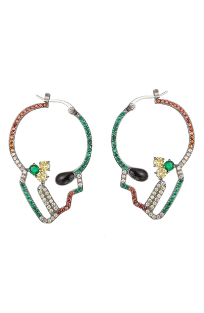 Eye Candy Los Angeles Skull Head Cz Earrings In Multicolor