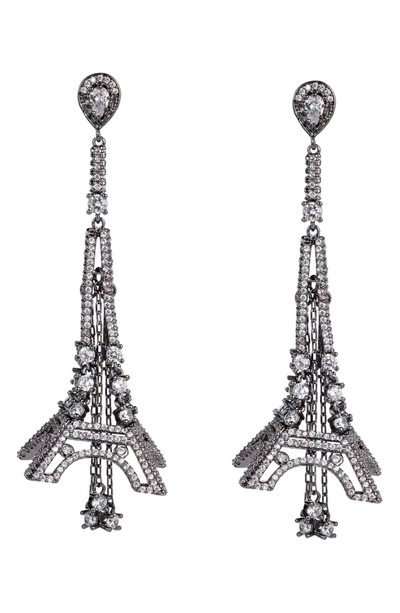 Eye Candy Los Angeles Eiffel Tower Cz Drop Earrings In Silver