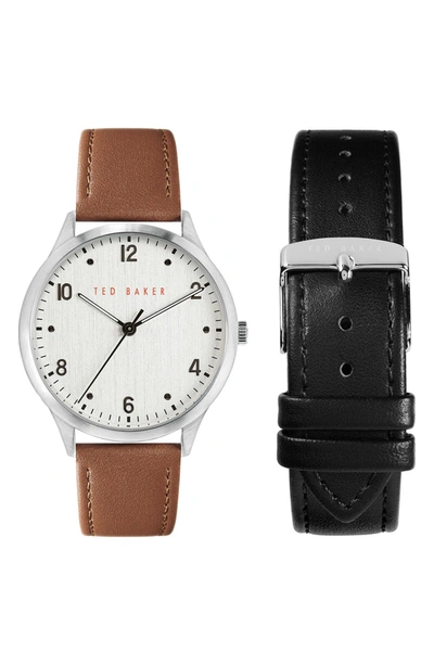 Ted Baker Manhattan Leather Strap Gift Set, 40mm In Brown