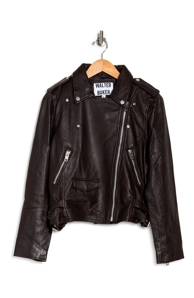 Walter Baker Liz Leather Crop Moto Jacket In Mocha