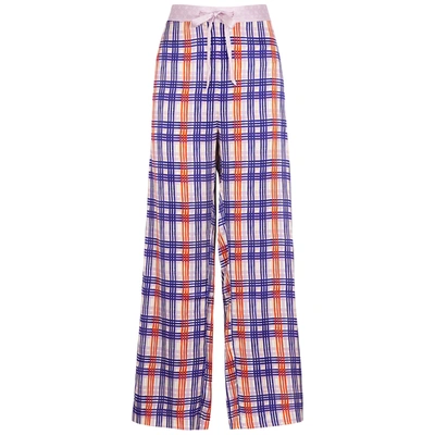 Jessica Russell Flint Periwinkle Plaid Stretch-silk Pyjama Trousers In Purple