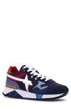 W6yz Blue Leather And Fabric Shoes In Navy - Azure