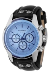 Fossil Blue Glass Chronograph Black Leather Strap Mens Watch Ch2564 In Black / Blue / Silver / Skeleton