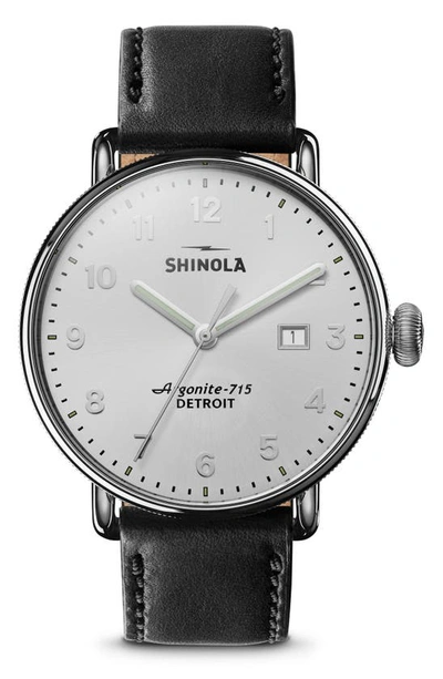 Shinola The Canfield Leather Strap Watch, 43mm In Silver