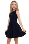 Un Deux Trois Kids' Textured Racerback Fit & Flare Dress In Blue