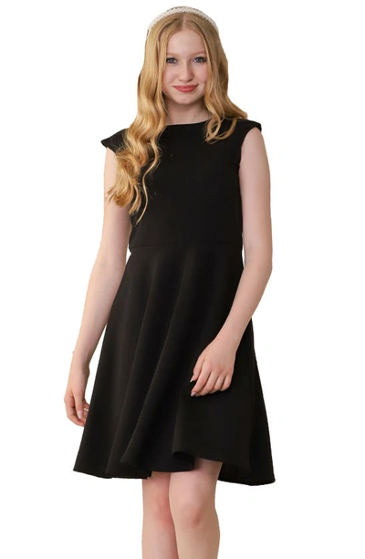 Un Deux Trois Kids' Girl's Textured Cap Sleeve Dress In Black