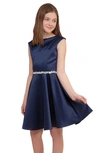 Un Deux Trois Girl's Fit-and-flare Belted Dress In Navy