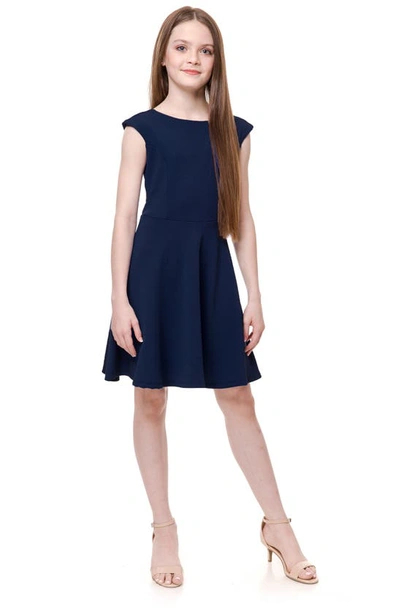 Un Deux Trois Kids' Cap Sleeve Dress In Blue