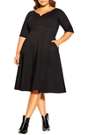 City Chic Plus Size Cute Girl Elbow Sleeve Dress In Black