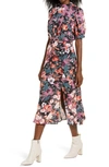 Julia Jordan Floral Puff Sleeve Midi Dress In Black/mult