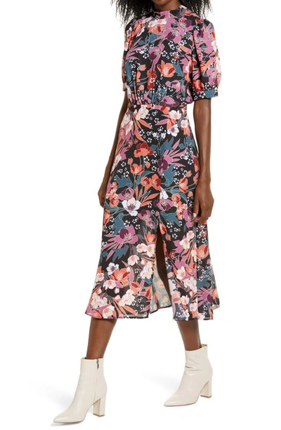 Julia Jordan Floral Puff Sleeve Midi Dress In Black/mult