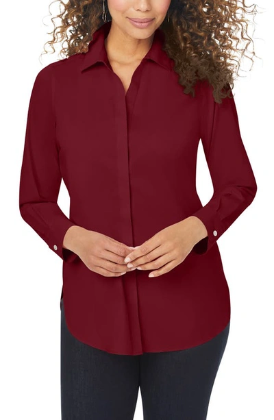 Foxcroft Kylie Non-iron Cotton Button-up Shirt In Deep Garnet