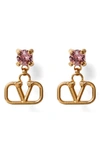 Valentino Garavani Valentino Vlogo Pendant Stud Earrings In Gold/ Rose