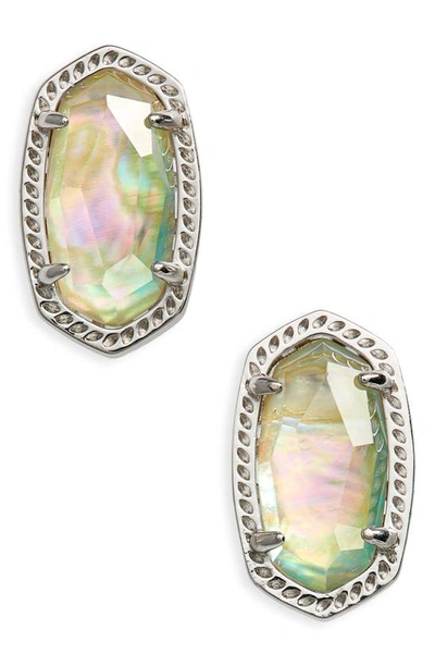 Kendra Scott Ellie Oval Stud Earrings In Rhodium Iridescent Abalone