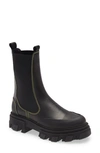 Ganni Elasticated-ankle Ridged-sole Boots In Black