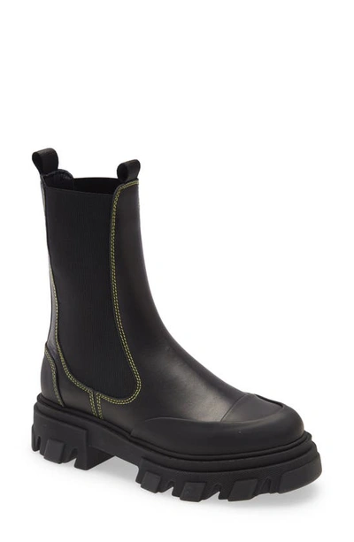 Ganni Elasticated-ankle Ridged-sole Boots In Black