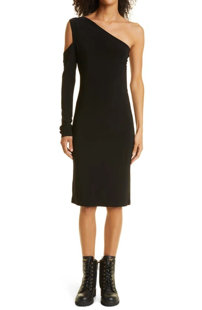 Norma Kamali One Shoulder One Sleeve Dress In Black