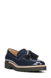 Franco Sarto Women's Carolynn Lug Sole Tassel Loafers In Inky Navy Faux Patent
