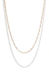 ARGENTO VIVO STERLING SILVER TWO TONE LAYERED PAPER CLIP CHAIN NECKLACE,813784TT