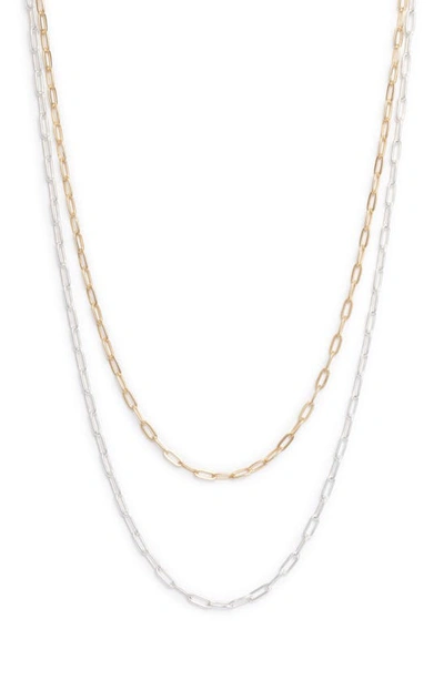 Argento Vivo Sterling Silver Two Tone Layered Paper Clip Chain Necklace In Gold/ Silver