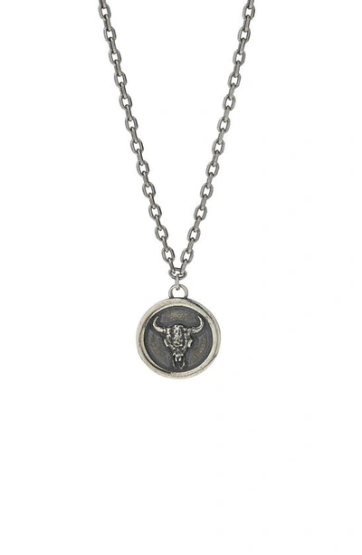 Degs & Sal Bull Skull Coin Necklace In Silver