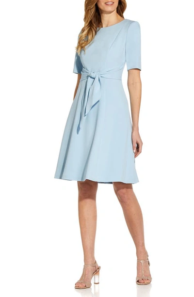 Adrianna Papell Tie Front Fit & Flare Crepe Dress In Blue Mist