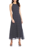 Adrianna Papell Darling Dot Sleeveless Chiffon Dress In Navy/ivory