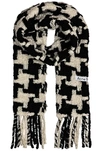 Acne Studios Fringed Houndstooth Alpaca-blend Scarf In White & Black