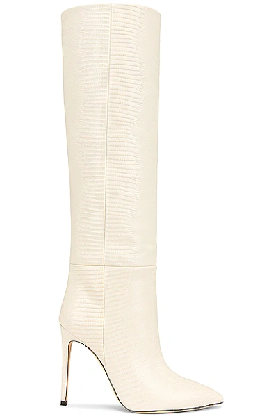 Paris Texas Embossed Lizard 105 Stiletto Boot In White