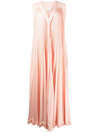 3.1 Phillip Lim / フィリップ リム Sleeveless 3-tier Pleated V-neck Maxi Dress In Pink