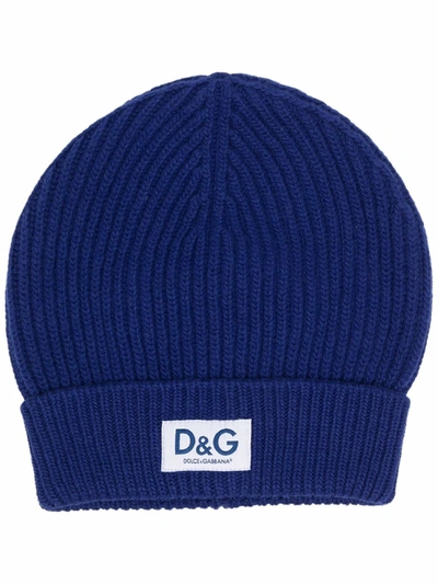 Dolce & Gabbana Logo-patch Wool Beanie In Blau