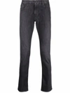 Emporio Armani Faded Stretch-cotton Jeans With Logo Patch In Schwarz