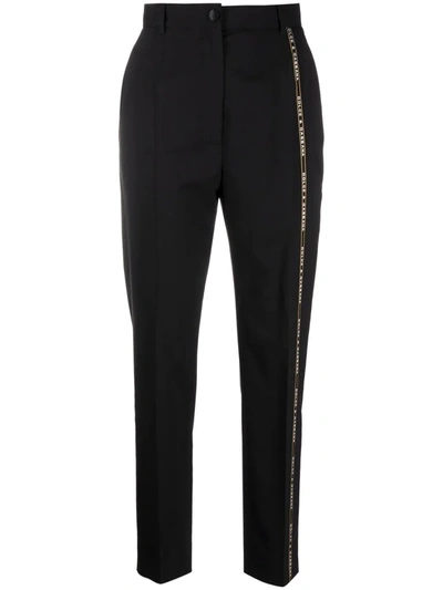 Dolce & Gabbana Black Logo-trim Tapered-leg Tailored Trousers