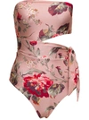 ZIMMERMANN CASSIA SCARF TIE SWIMSUIT WITH FLORAL PRINT