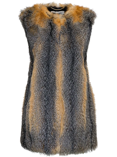 Saint Laurent Grey And Beige Fur Vest In Brown