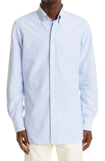 Drake's Button-down Collar Cotton Oxford Shirt In Blue