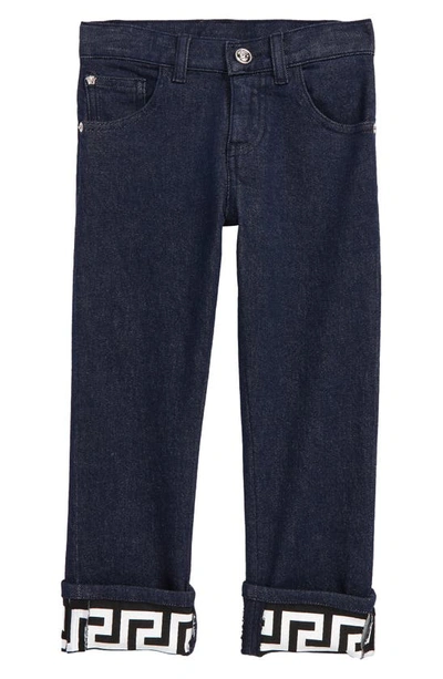 Versace Teen Greco-print Straight Jeans In Denim