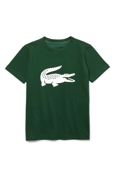 Lacoste Kids' Croc Graphic T-shirt In Green/ White