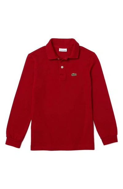 Lacoste Kids' Solid Long Sleeve Polo In Ladybird