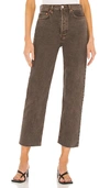 Re/done Brown Comfort Stretch Ultra High Rise 70s Stove Pipe Jeans In Washed Chocolate