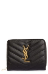 Saint Laurent Monogram Matelassé Leather Wallet In Nero