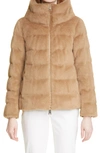 Herno Quilted Down Faux Fur Puffer Jacket In Cammello