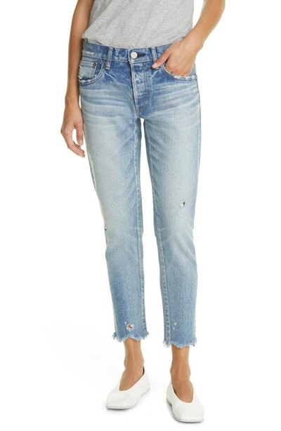 Moussy Keller Tapered Straight Leg Ankle Jeans In Light Blue