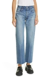 Moussy Ashley Raw Hem High Waist Wide Straight Leg Jeans In Blue